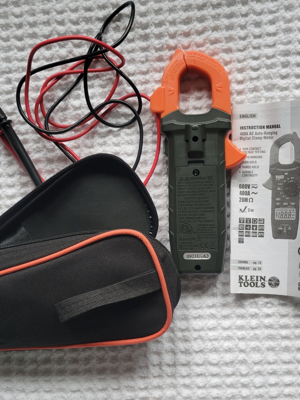 Klein Tools Orange and Black Digital Clamp Meter with Leads and Case - Picture 7 of 12